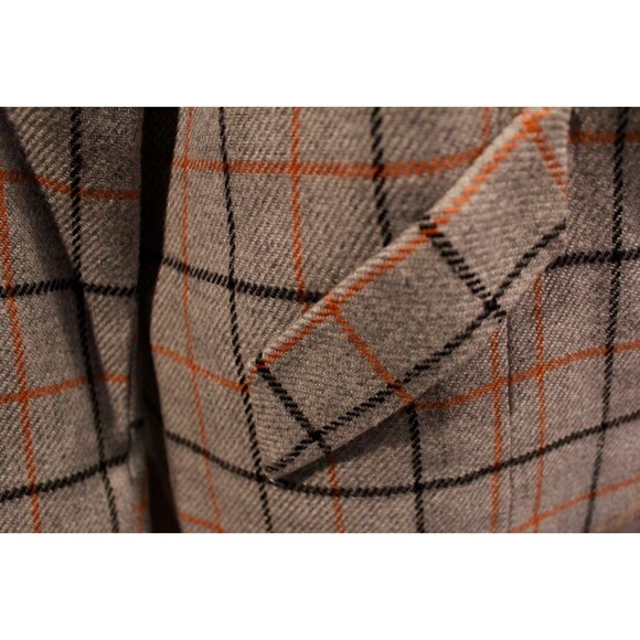 VTG Alex Colman Gray Plaid Wool Blazer Preppy Mandarin Collar Orange Liner - Picture 5 of 11